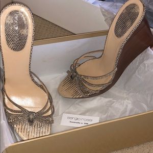 Sergio Rossi Leather Lizard Wedge Sandal
